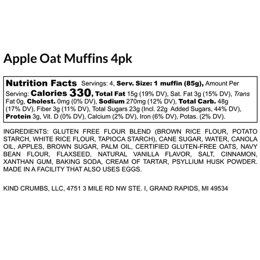 Apple Oat Muffins, 4 Pack, Half Case (6)