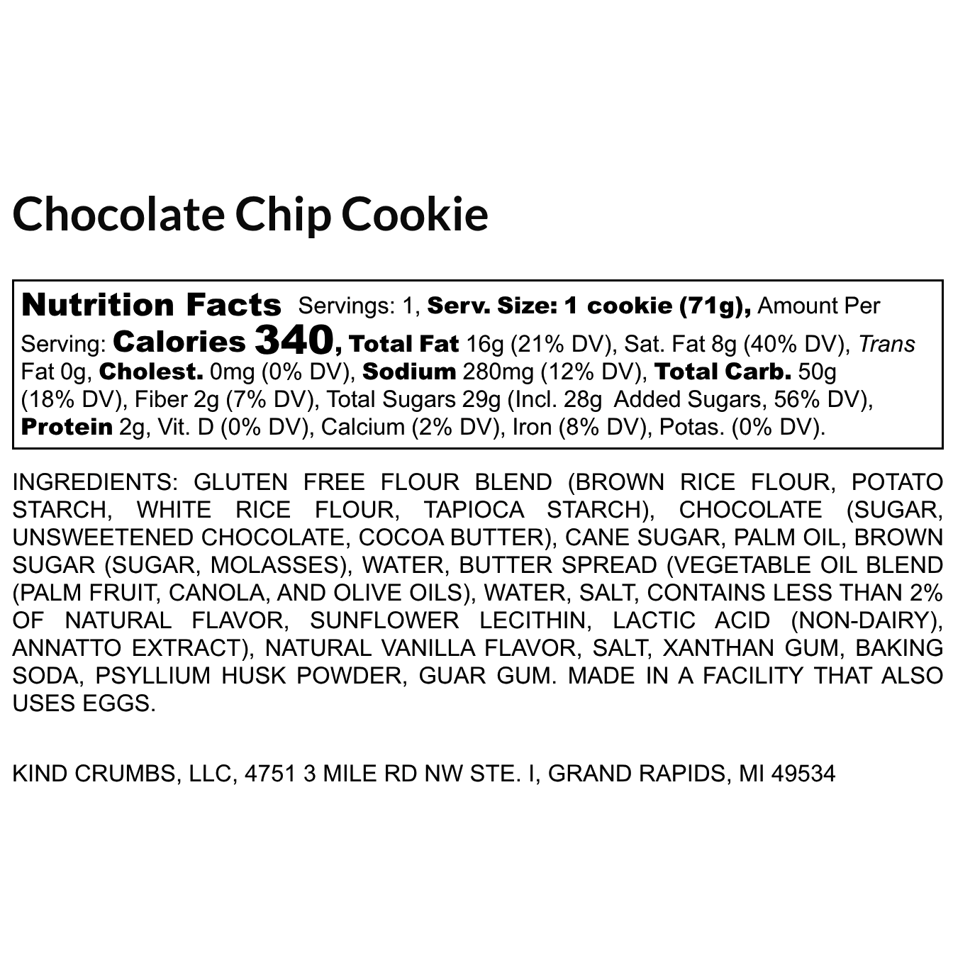 Chocolate Chip Cookie Single, Case (24)