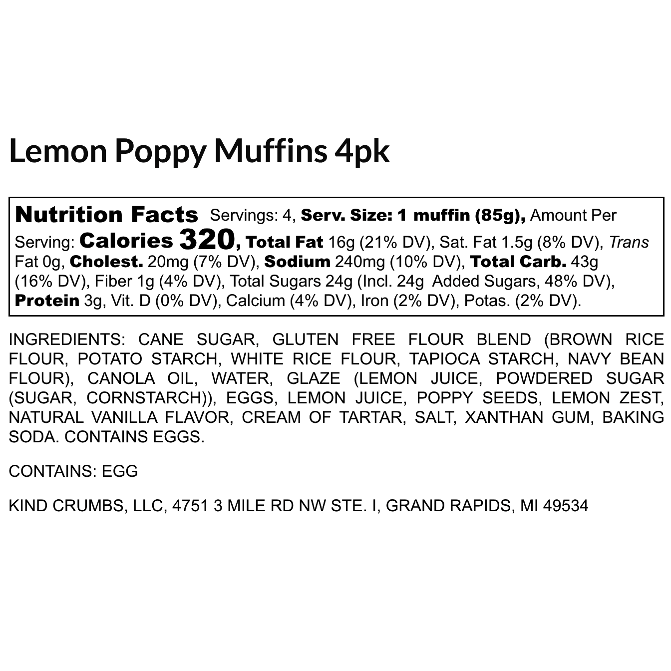 Lemon Poppy Muffins, 4 Pack, Case (12)