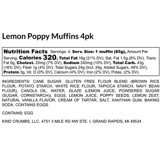 Lemon Poppy Muffins, 4 Pack, Case (12)