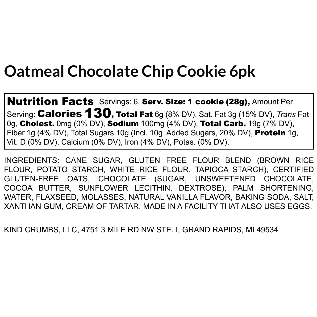 Oatmeal Chocolate Chip Cookies, Case (12)