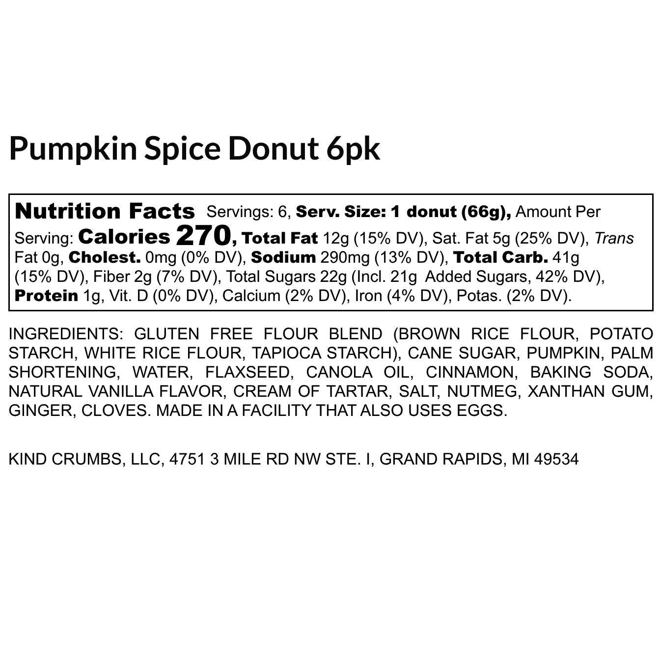 Pumpkin Spice Donuts, 6 pack, Case (8)
