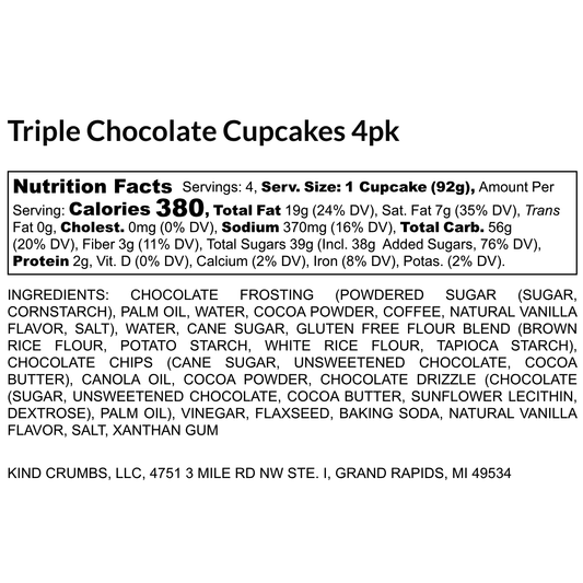 Triple Chocolate Cupcakes, 4 Pack, Case (12)