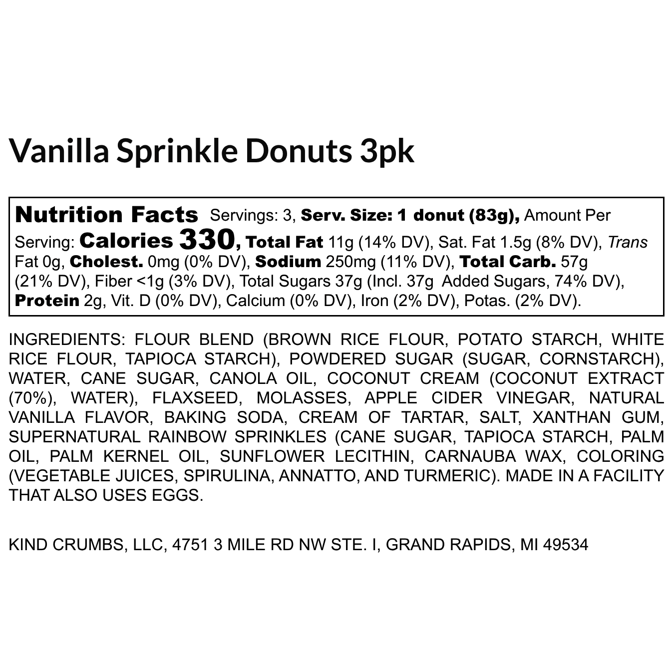 Vanilla Sprinkle Donuts, 3 Pack, Case (12)