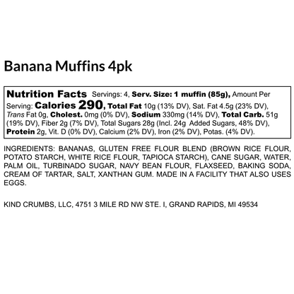 Banana Muffins, 4 Pack, Case (12)