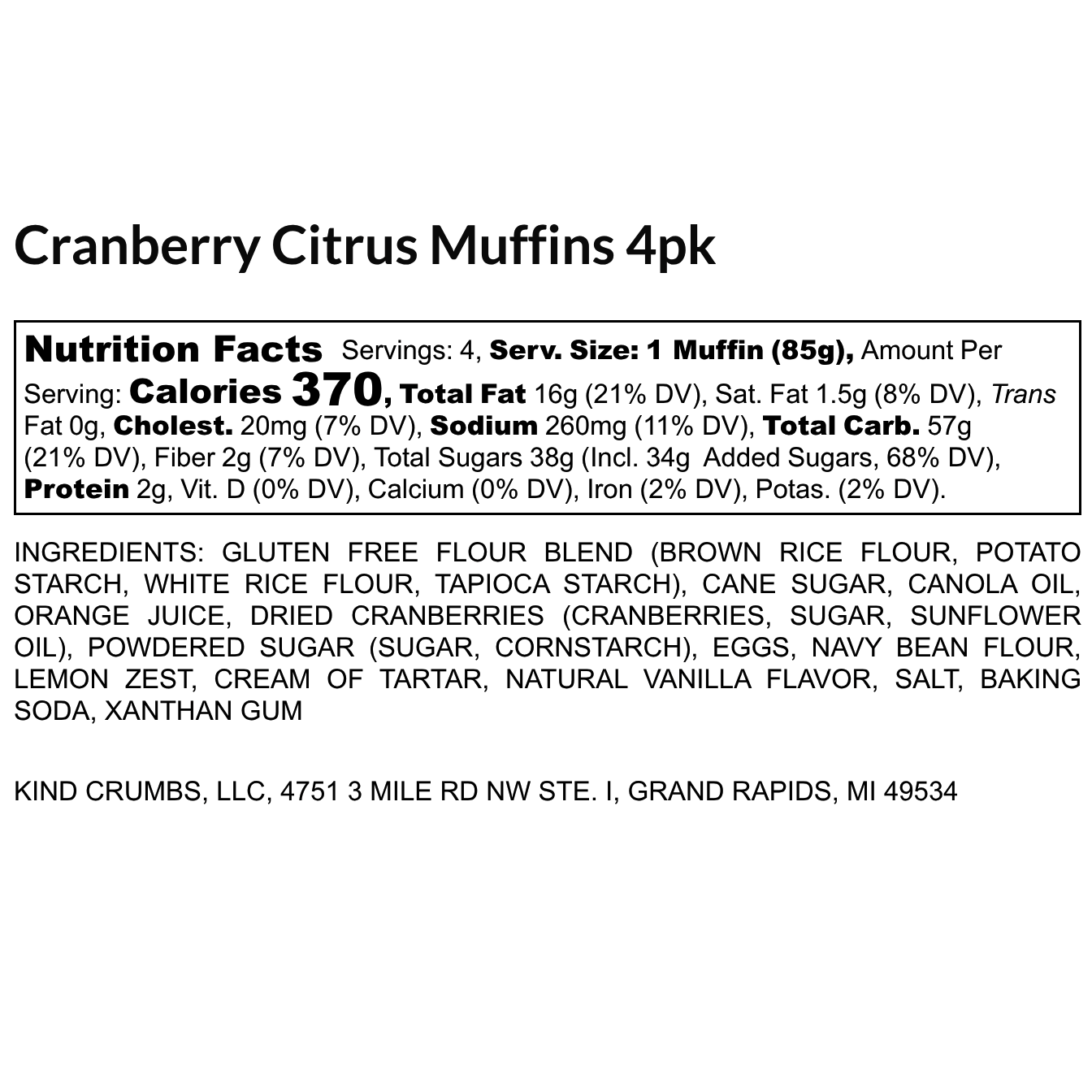 Cranberry Citrus Muffins, 4 Pack, Half Case (6)