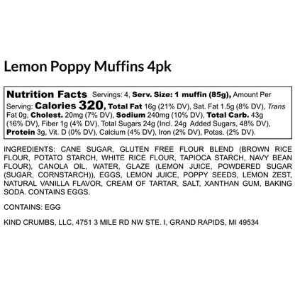 Lemon Poppy Muffins, 4 Pack, Half Case (6)
