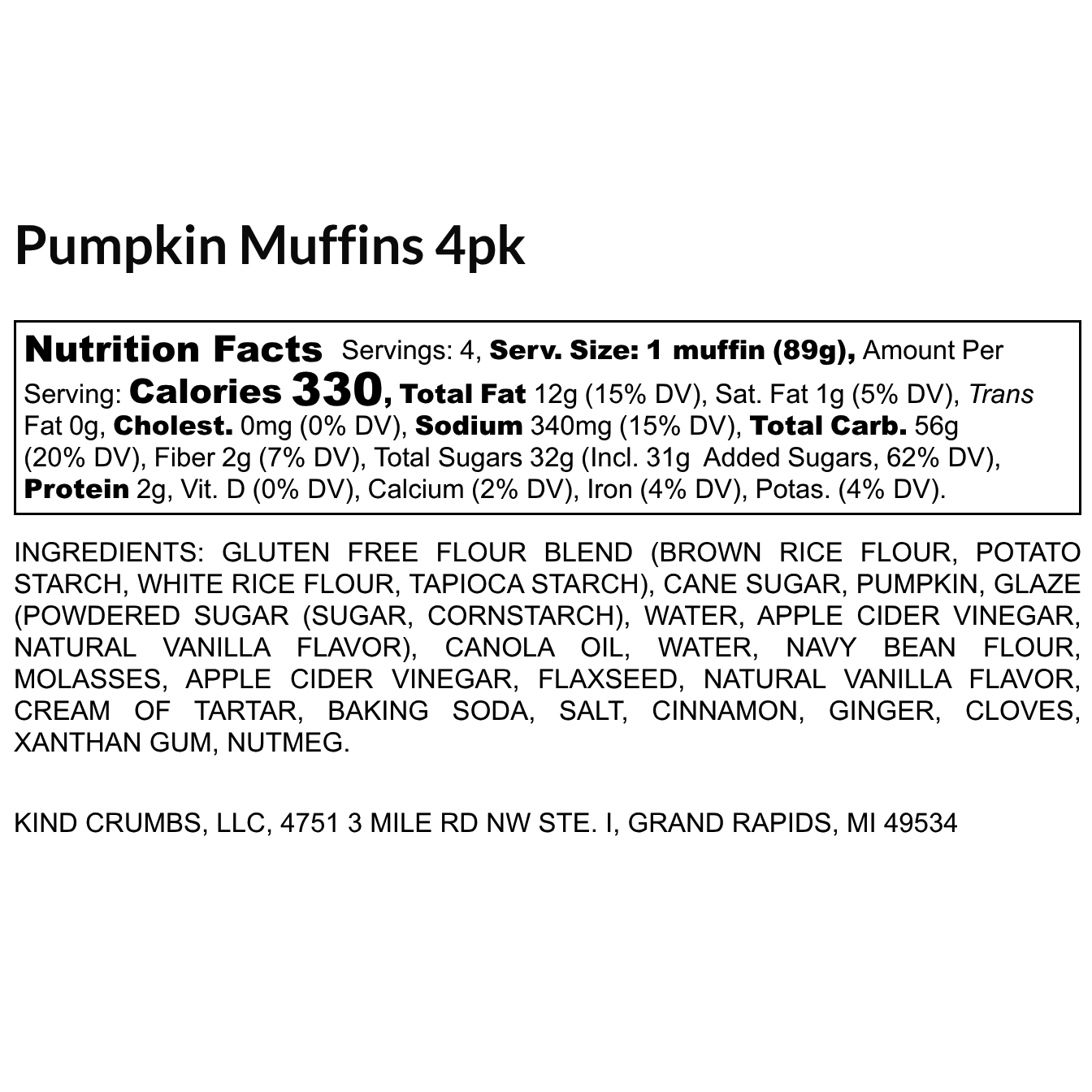 Pumpkin Muffins, 4 Pack, Case (12)